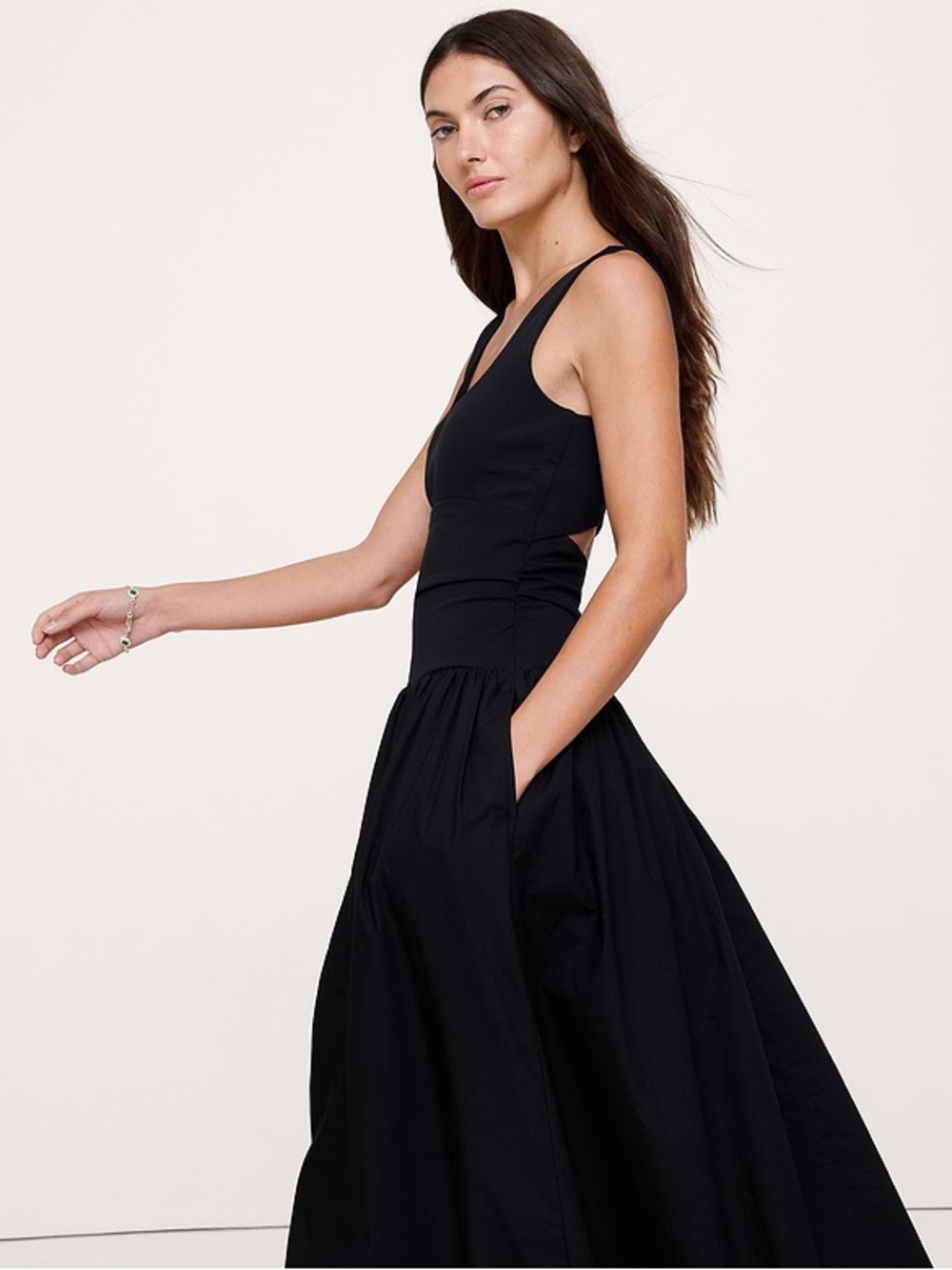 NWT! BANANA REPUBLIC SCULPTED-STRETCH + COTTON POPLIN MAXI DRESS - SIZE XS ๐ง - Picture 3 of 6